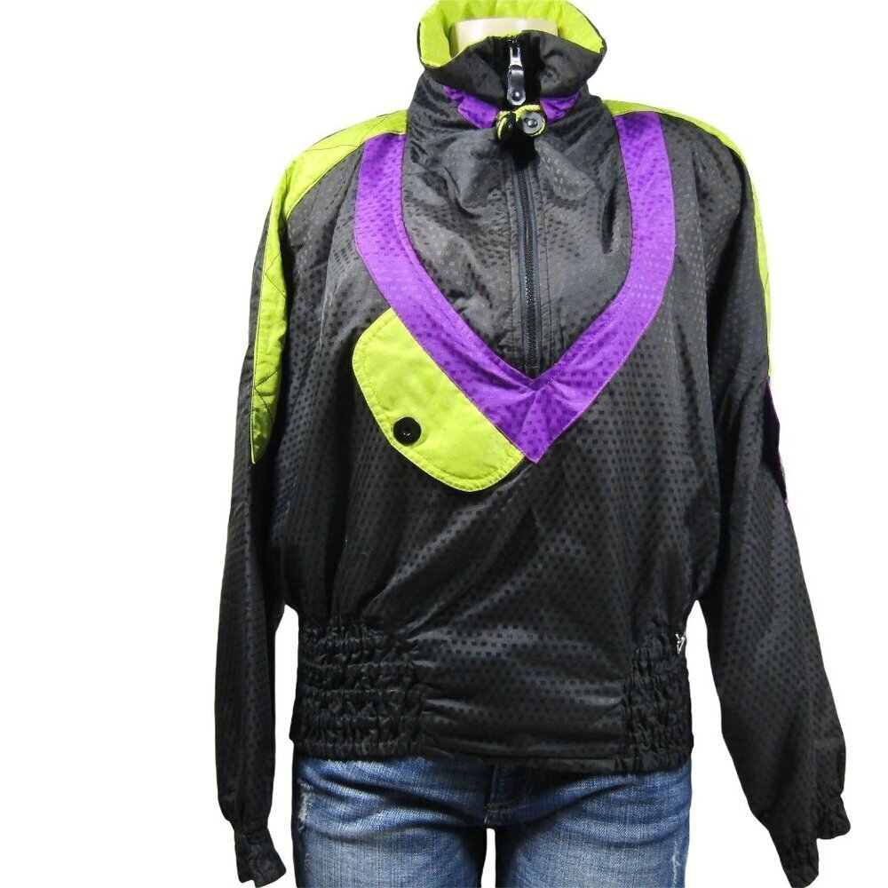 Vintage 90s OBERMEYER Ski Snow Windbreaker Half Zip Color Block Pullover 12